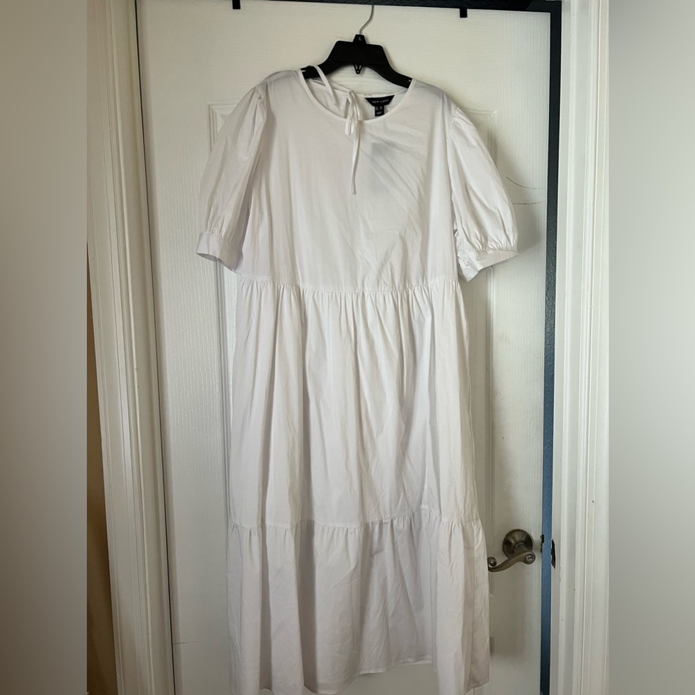 New Look, white, puff sleeve, midi dress, size 14, NWT